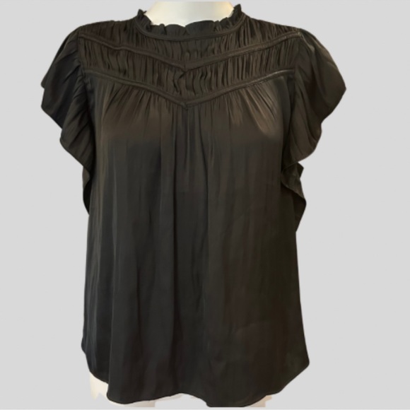 NWOT Joie Flutter Sleeve Shirred Bodice Ruffle Neck Pleated
Black Top - Picture 5 of 5